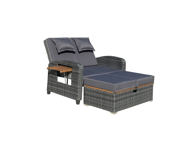 Garden Pleasure Funktionssofa BARI, Polyrattan Dunkelgrau / Kissen 100 % Polyester Dunkelgrau
