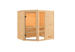 Karibu Woodfeeling Sauna Jada - 38 mm Bronzierte Ganzglastür Ohne Dachkranz Ohne Ofen inkl. 10-teiligem gratis Saunaset im Wert von 232,94 €