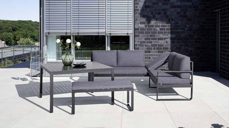 Kettler Casual Dining Eckset OCEAN, Aluminium Anthrazit / 100 % Polyester Grau