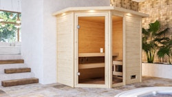 Karibu Woodfeeling Sauna Jada - 38 mm Massivholz Aktionssauna inkl. gratis Saunaofen im Wert von 599,99 €