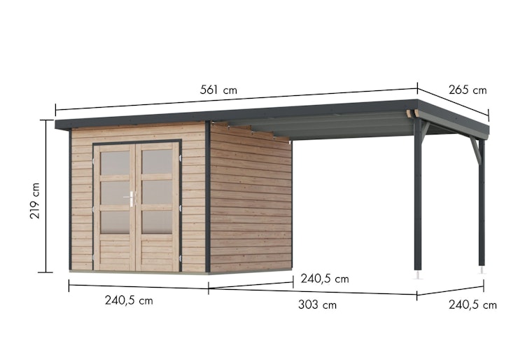 Karibu Metall-Holzgartenhaus Hybridhaus Pluto A/B - 28 mm/0,5 mm