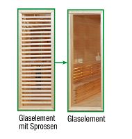 Wolff Finnhaus Sauna Paradiso: Tausch Glasement mit Sprossen in Glaselement ohne Sprossen