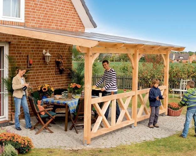 Skan Holz Terrassenüberdachung Rimini aus Douglasie mit Mittelpfosten Breite 434 cm