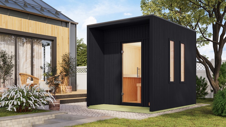 Karibu Design Saunahaus Laguna Blackline - 73 mm inkl. gratis Sauna-Zubehörset im Wert von 234,94 €