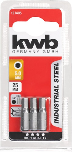 kwb 3 Bits 25mm Hex 5.0mm Indus SB 121405
