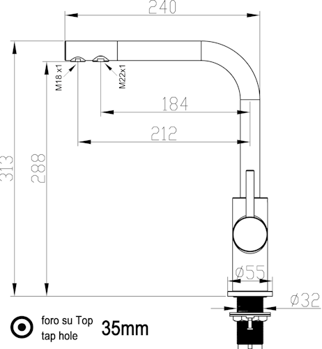 NIEDERDRUCK 3 Wege Wasserhahn Küchenarmatur, FL, mit 360° schwenkbarem L-Auslauf