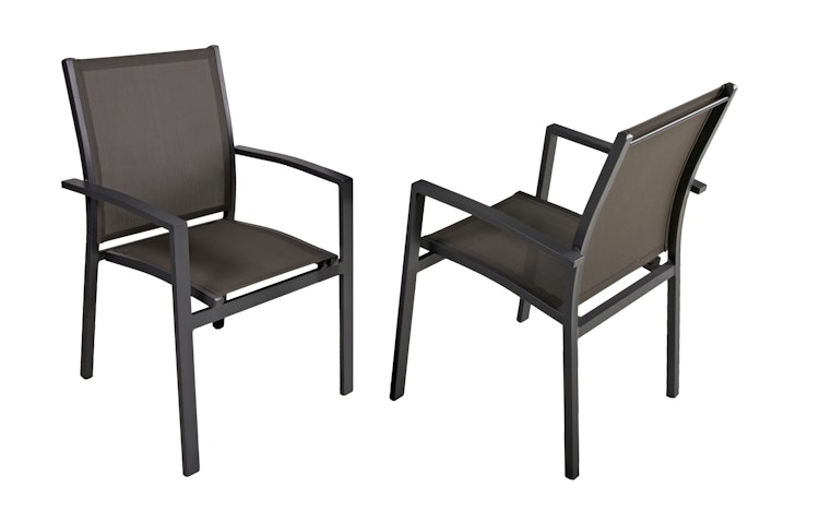 Garden Pleasure Gartenmöbel Set SILEA / ELENA 01, Tisch 200 x 100 + 4 Stapelsessel, Aluminium / Nonwood / Kunststoffgewebe