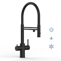 5 Wege Wasserhahn Küchenarmatur, Edelstahl Massiv mit 360° schwenkbarem Auslauf, abnehmbare 2 strahl Handbrause, PVD Schwarz Matt