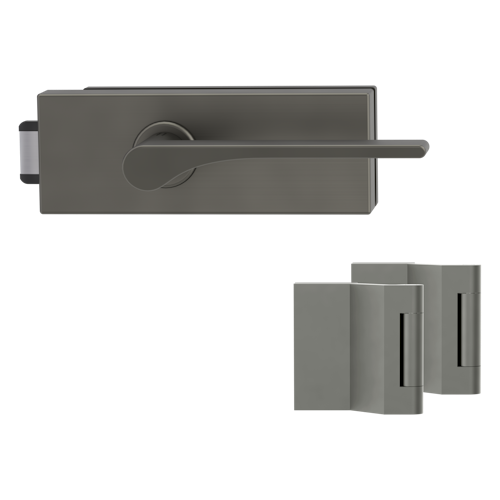 Griffwerk PURISTO S -Kaschmirgrau Ganzglastürbeschlagset -3-teiliger Bandsatz -mit Griff DESM LEAF LIGHT -KGR -UV