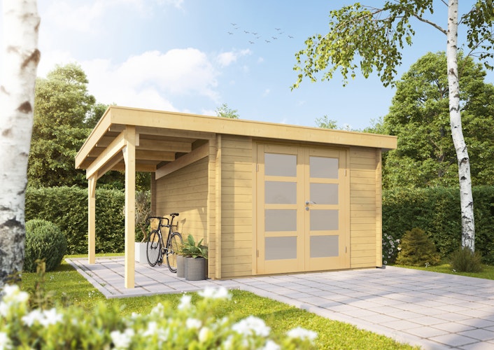 Wolff Finnhaus Gartenhaus Pulti 34-B  Typ 5 mit 150 cm Seitendach A