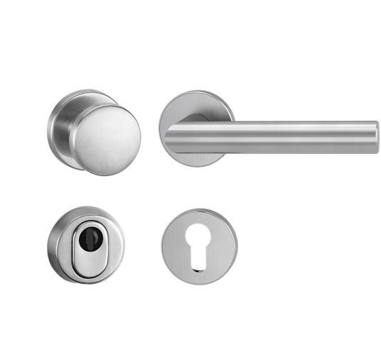 Griffwerk LUCIA PROFESSIONAL Schraubtechnik -Edelstahl matt Schutzrosettengarnitur -Knopf R2 -ZA -Kombi-Innenrosettensatz rund