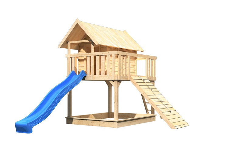 Akubi Stelzenhaus Fidel mit Satteldach inkl. Wellenrutsche und Holzrampe