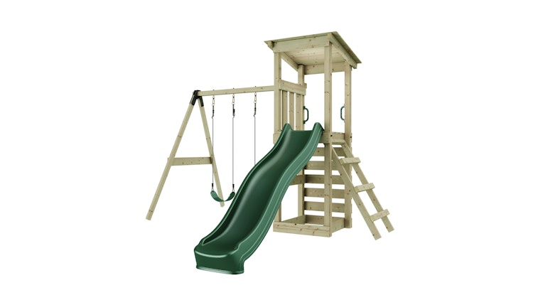 Rebo Spielturm Neapel inkl. Doppelschaukel, Rutsche und Kletterwand - by Weka