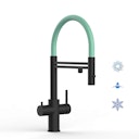 Vorschaubild Kurzversion 47 cm - 5 Wege Wasserhahn Küchenarmatur, Edelstahl Massiv mit 360° schwenkbarem Auslauf, abnehmbare 2 strahl Handbrause, PVD Schwarz Matt / Türkis