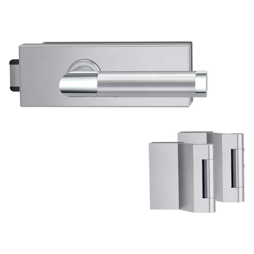 Griffwerk PURISTO S -Edelstahl matt Ganzglastürbeschlagset -3-teiliger Bandsatz -mit Griff CHRISTINA -EM -UV