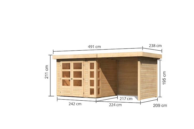 Karibu Woodfeeling Gartenhaus Kerko 3/4/5 mit 240 cm Schleppdach/Seiten- und Rückwand