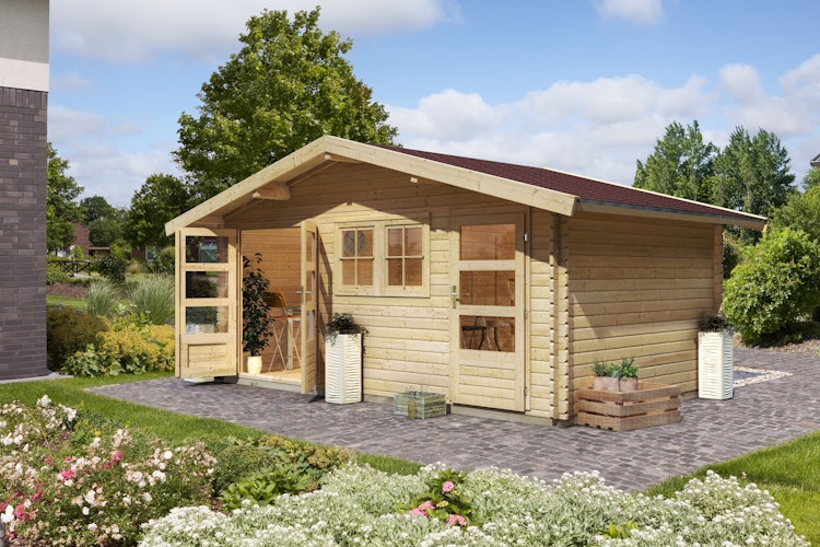 Karibu Woodfeeling Blockbohlenhaus Mittelwandhaus Lagor 1/2- 38 mm