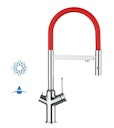 Vorschaubild 4 Wege Wasserhahn Küchenarmatur, BOD, mit 360° schwenkbarem Auslauf, abnehmbare 2 strahl Handbrause, Verchromt / Rot