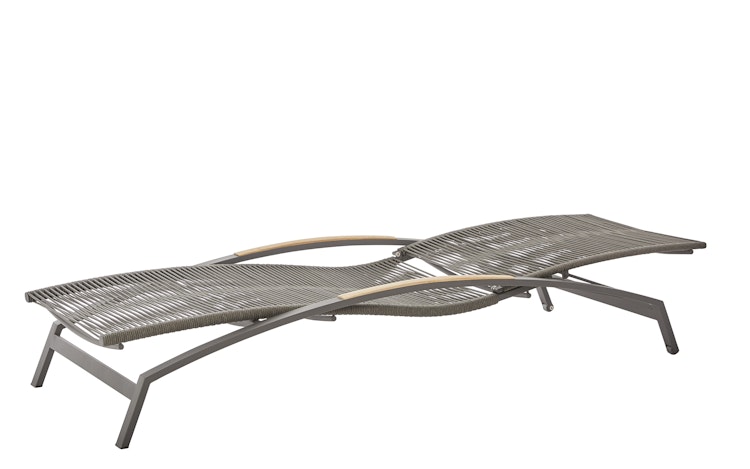 Diamond Garden Liege VALENCIA, Edelstahl Dunkelgrau / Rope Grau / Premium Teak-Armlehnen