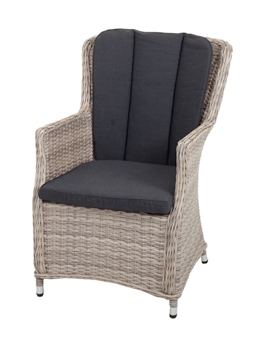 Garden Pleasure Gartenmöbel Set DIJON II, Tisch 200 x 100 + 6 Sessel, Polyrattan Sesamgrau / Glasplatte / Kissen 100 % Polyester Dunkelgrau