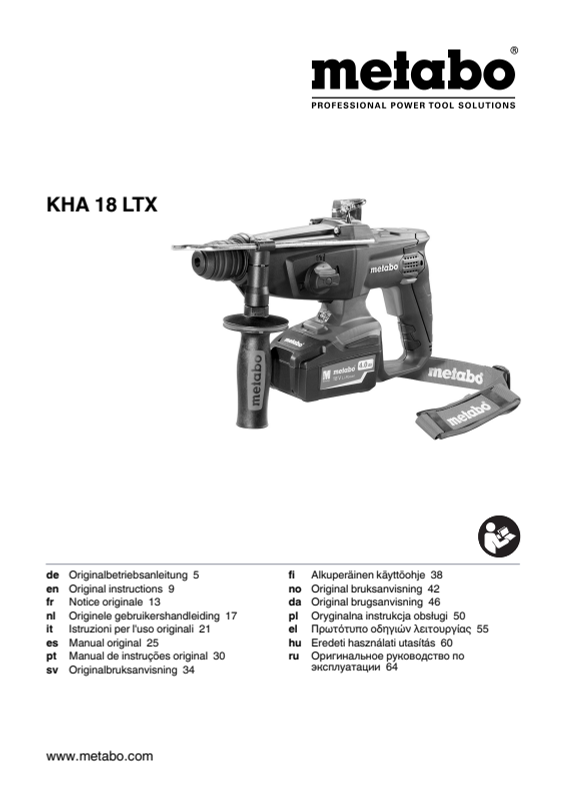 Bedienungsanleitung fÃ¼r Metabo Akku-Kombihammer KHA 18 LTX