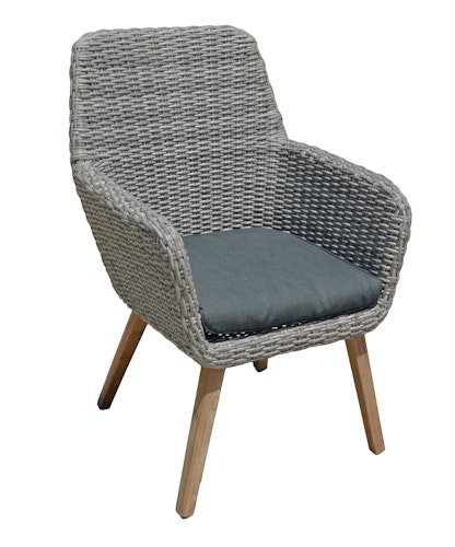 Garden Pleasure Gartenmöbel Set FREMONT / RAPALLO, Tisch Ø 110 + 4 Sessel, Akazie / Polyrattan Grau / Kissen 100 % Polyester Dunkelgrau