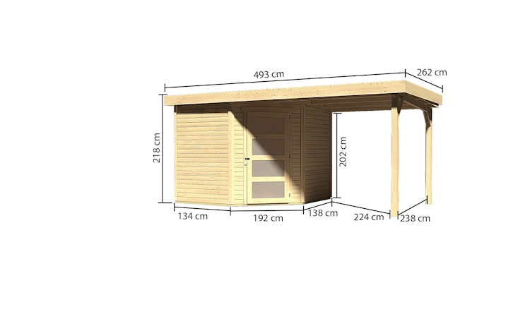 Karibu Woodfeeling Gartenhaus Schwandorf 3/5 inkl. 240 cm Schleppdach mit Rückwand - 19 mm