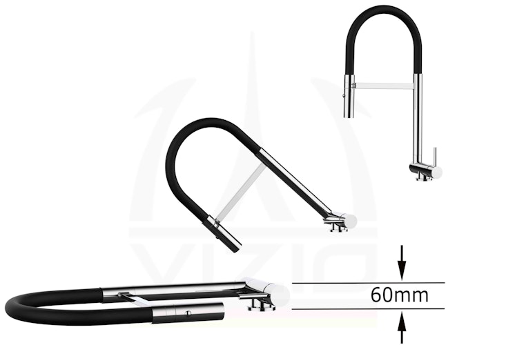 Wasserhahn Vorfenster Küchenarmatur, Umklappbar 6 CM, mit 360° schwenkbarem Auslauf, abnehmbare 2 strahl Handbrause, Verchromt / Grau