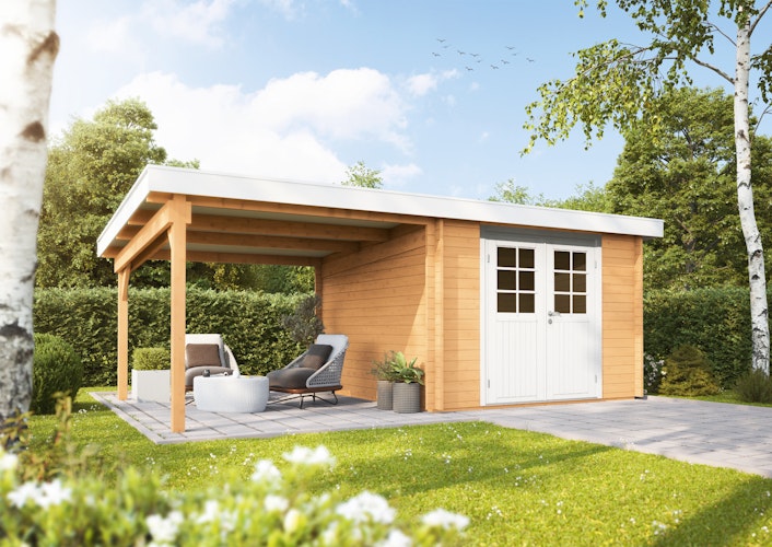 Wolff Finnhaus Gartenhaus Gerätehaus Pulti 34-B  Typ 2 mit 300 cm Seitendach C