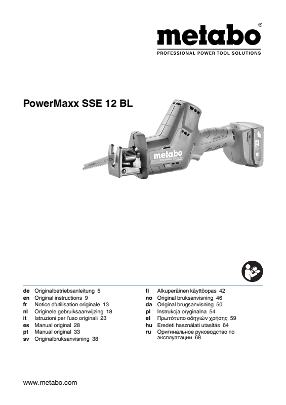 Bedienungsanleitung fÃ¼r Metabo Akku-SÃ¤belsÃ¤ge PowerMaxx SSE 12 BL