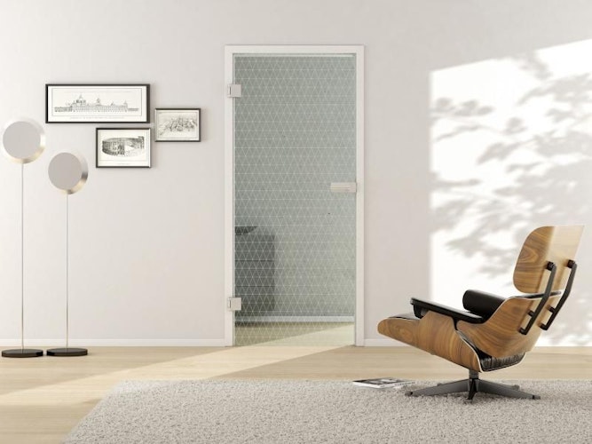 Griffwerk Glasdrehtür (VSG) GRIDS 691 VSG PURE WHITE matt 834x2097x8.8mm Studio/Office DIN L