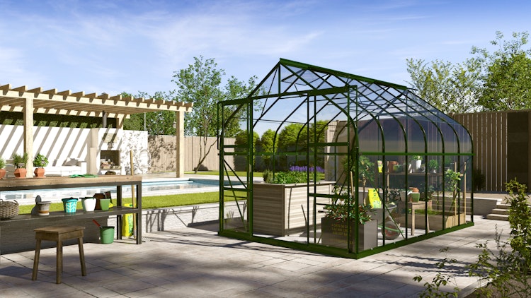 Vitavia Gewächshaus Dione/Diana 9900 inkl. 4 Dachfenster und Stahlfundamentrahmen - 9,9 m²