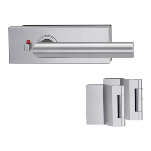 Griffwerk PURISTO S -Edelstahl matt Ganzglastürbeschlagset -3-teiliger Bandsatz -mit Griff LUCIA PROF, EM -smart2lock