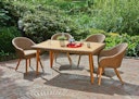 Vorschaubild Garden Pleasure Gartenmöbel Set CARSON, Tisch 162 x 90 + 4 Sessel, Akazie / Polyrattan Hellbraun / Kissen 100 % Polyester Taupe