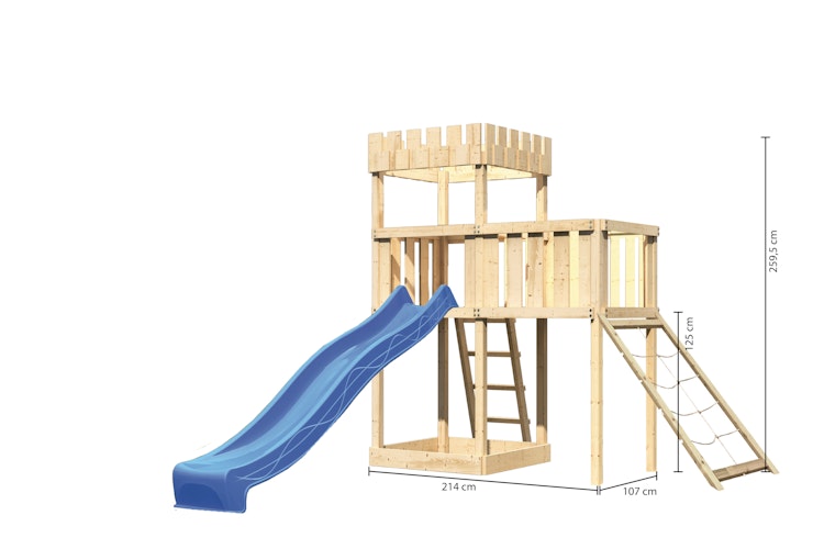 Akubi Kinderspielturm Ritterburg Löwenherz inkl. Wellenrutsche, Anbauplattform und Netzrampe
