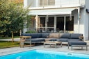Vorschaubild Diamond Garden 2er Loungesofa GOMERA Sun & Rain rechts, Edelstahl / Tuvatextil (100 % Polyacryl) Schwarz/Silber
