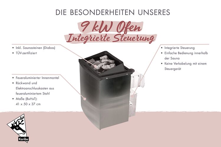 Karibu 9 kW Saunaofen finnisch mit integrierter Steuerung