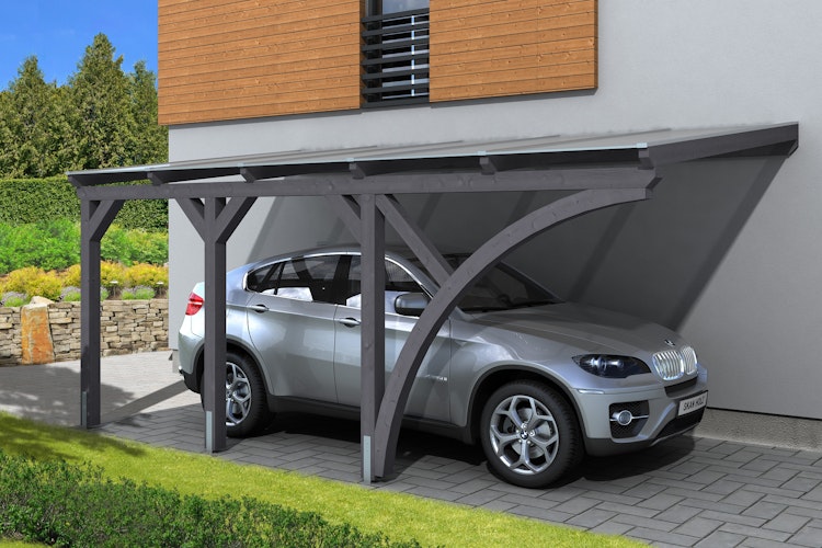 Skan Holz Wandanbau-Carport Eifel mit Einfahrtsbogen 300 x 541 cm