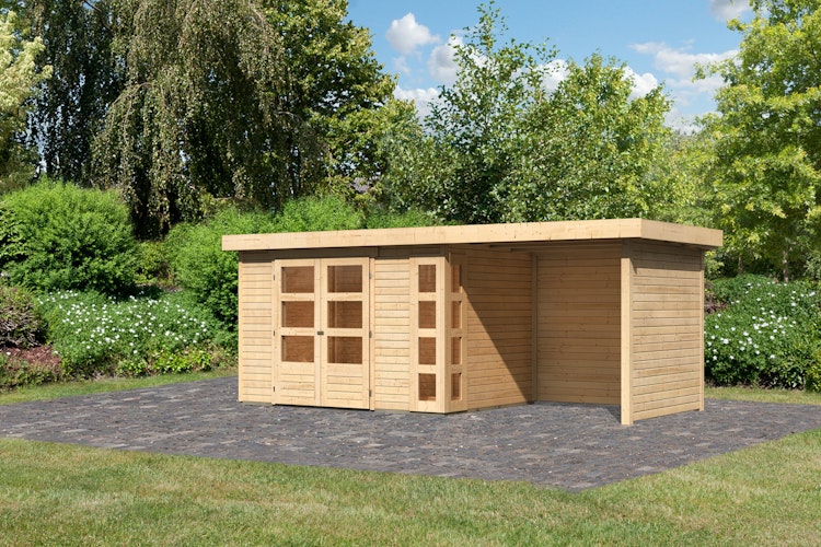 Karibu Woodfeeling Gartenhaus Kerko 3/4/5 mit 240 cm Schleppdach/Seiten- und Rückwand