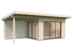 PRE:GA Gartenhaus Blauen Leimholz mit Isolierglas-Schiebetüren mit-Schleppdach 700 x 300 cm