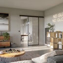 Vorschaubild Flexo Loft-Schiebetür-Komplettset schwarz mit Schiebetürbeschlag und Loft-Türblatt in Klarglas oder Milchglas