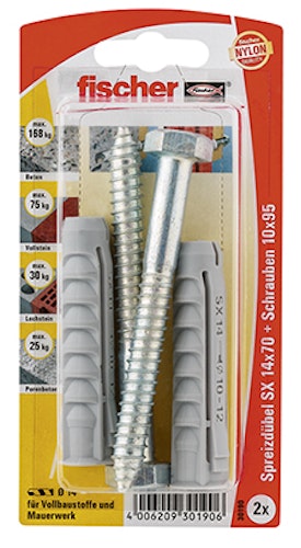FISCHER Dübel SX 14 SK mit Schraube (2 Stück)
