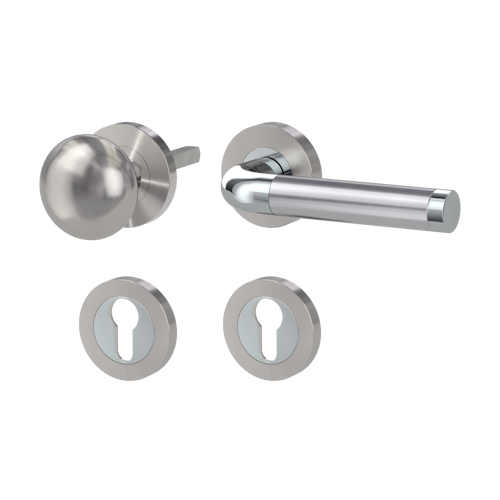 Griffwerk SIMONA Schraubtechnik GK4 -Chrom/Nickelmatt/Edelstahl  Rosettengarnitur -Schraubt. -Knopf R21 -WR -TS 40-45mm