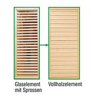 Wolff Finnhaus Sauna Paradiso: Tausch Glaselement mit Sprossen in Vollholzelement