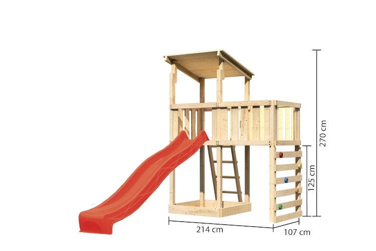 Akubi Kinderspielturm Anna mit Pultdach inkl. Anbauplattform, Wellenrutsche und Kletterwand
