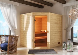 Karibu Woodfeeling Sauna Elea - 38 mm Massivholz Aktionssauna inkl. gratis Saunaofen im Wert von 599,99 €