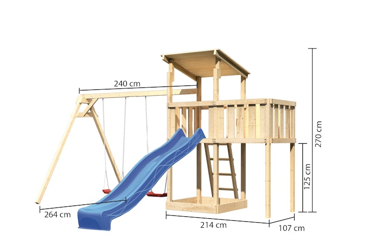 Akubi Kinderspielturm Anna mit Pultdach inkl. Wellenrutsche, Doppelschaukel und Anbauplattform