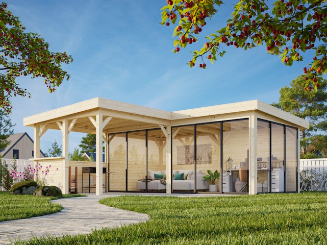 Palmako Gartenhaus Connect Lenna 24,9 m² Set 723 Slide Plus mit Isolierglas-Schiebetüren - 28 mm