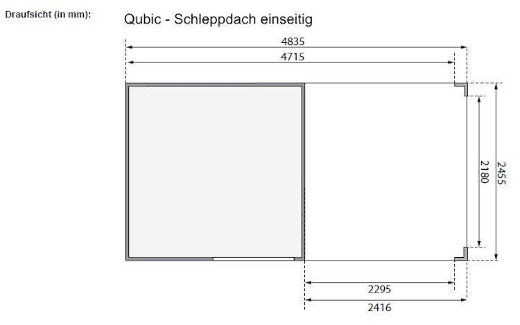 Karibu Gartenhaus Qubic 1 mit Schiebetür und 240 cm Anbaudach - 19 mm