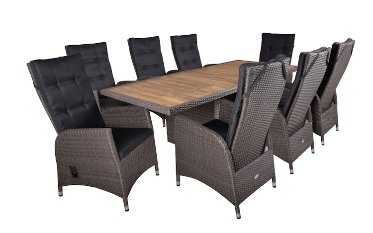 Garden Pleasure Gartenmöbel Set BRAGA 04, Tisch 180 x 90 + 6 Sessel, Polyrattan / Akazie / Kissen 100 % Polyester
